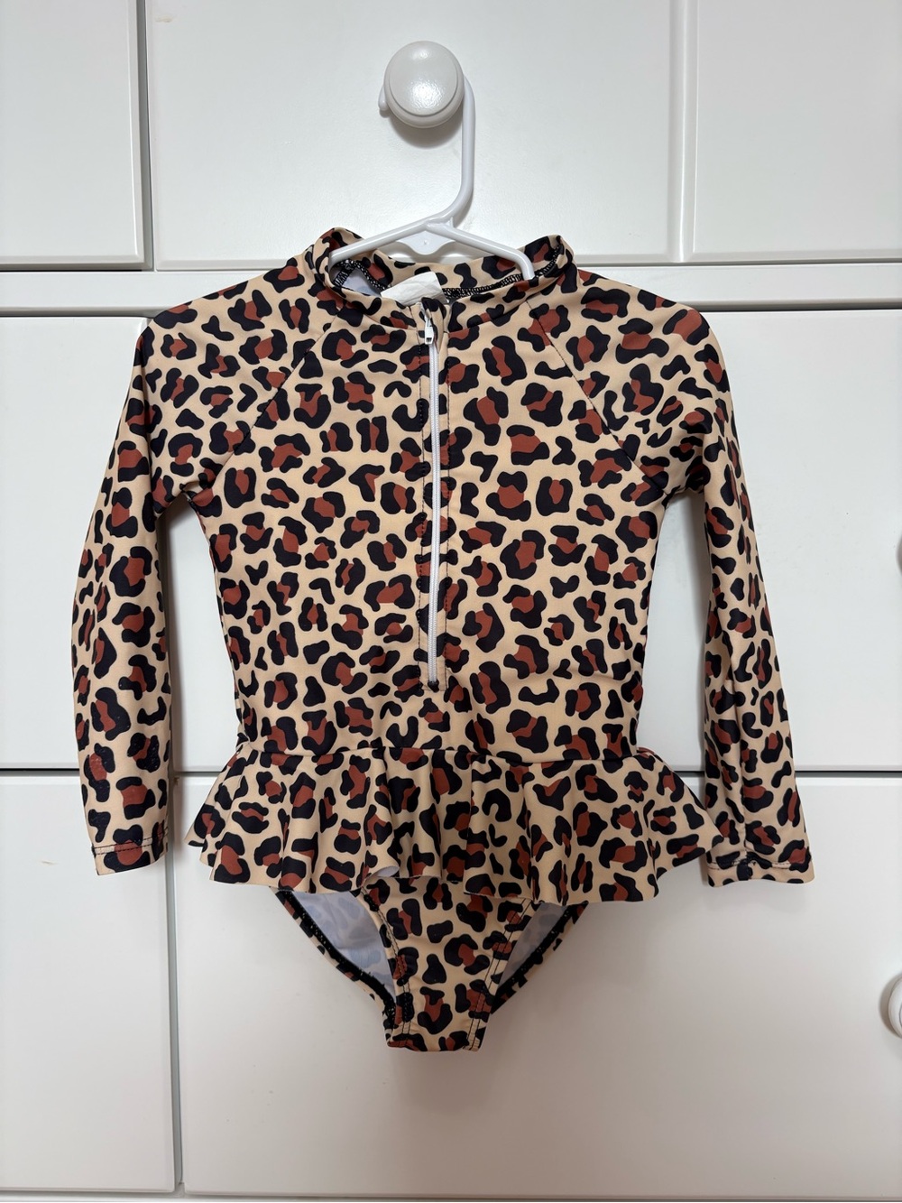 SHEIN Kids Leopard Print Long Sleeve One-Piece Swimsuit - Tan, Black, Brown Summ